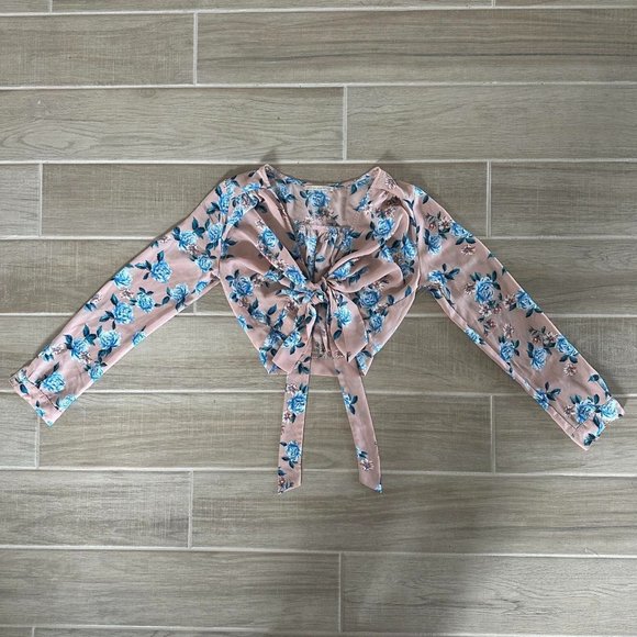 Tie Front Floral Crop Top - Picture 1 of 2